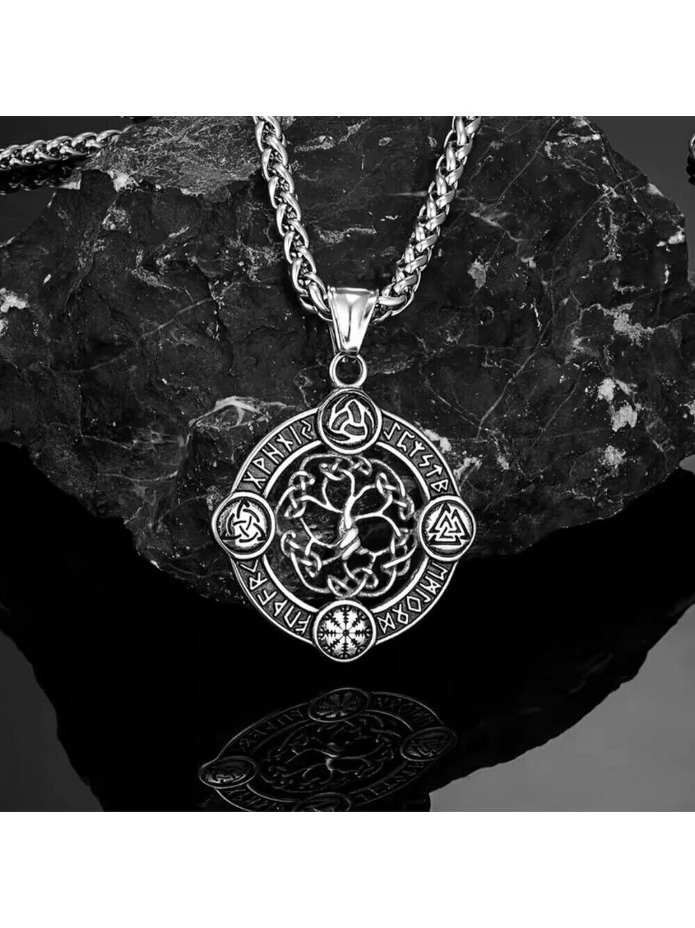 Norse Rune Tree of Life Pendant Necklace - Stainless Steel 24" #1534